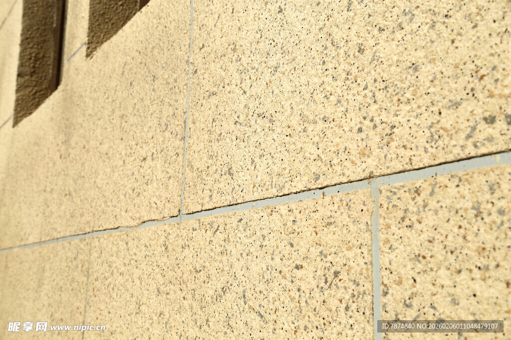 米黄色石材墙面纹理特写