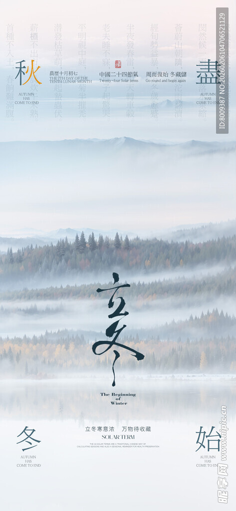 冬日静谧雪景立冬节气手机海报