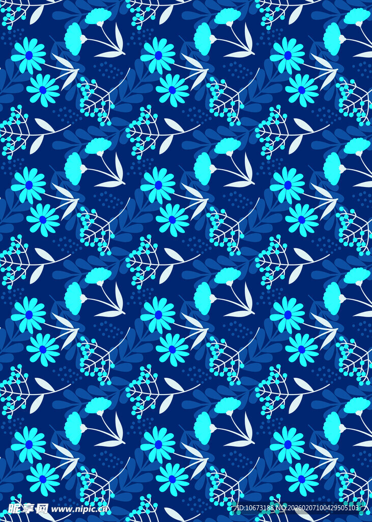 蓝色花卉几何图案背景