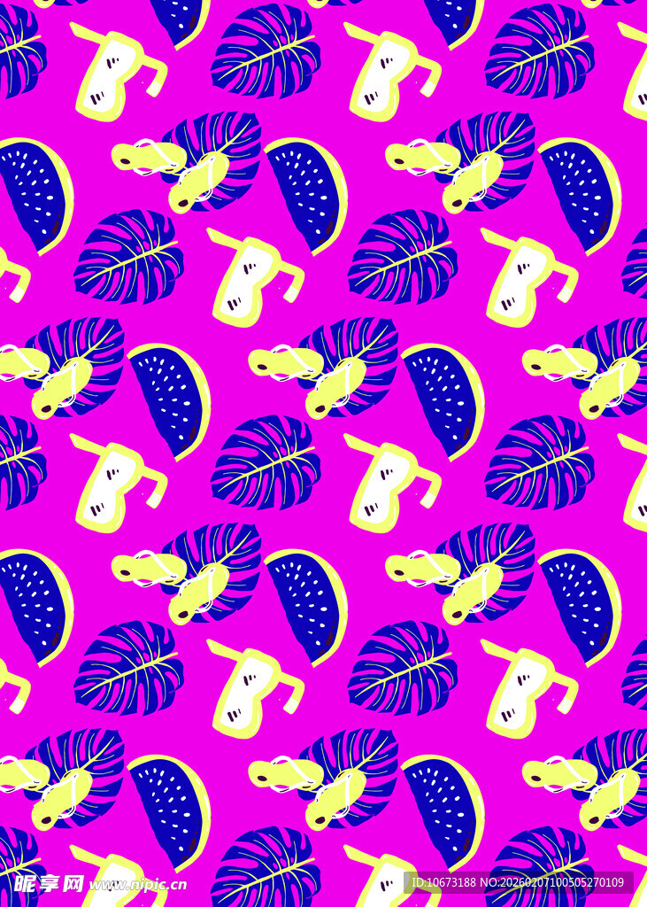 粉色底热带风水果图案