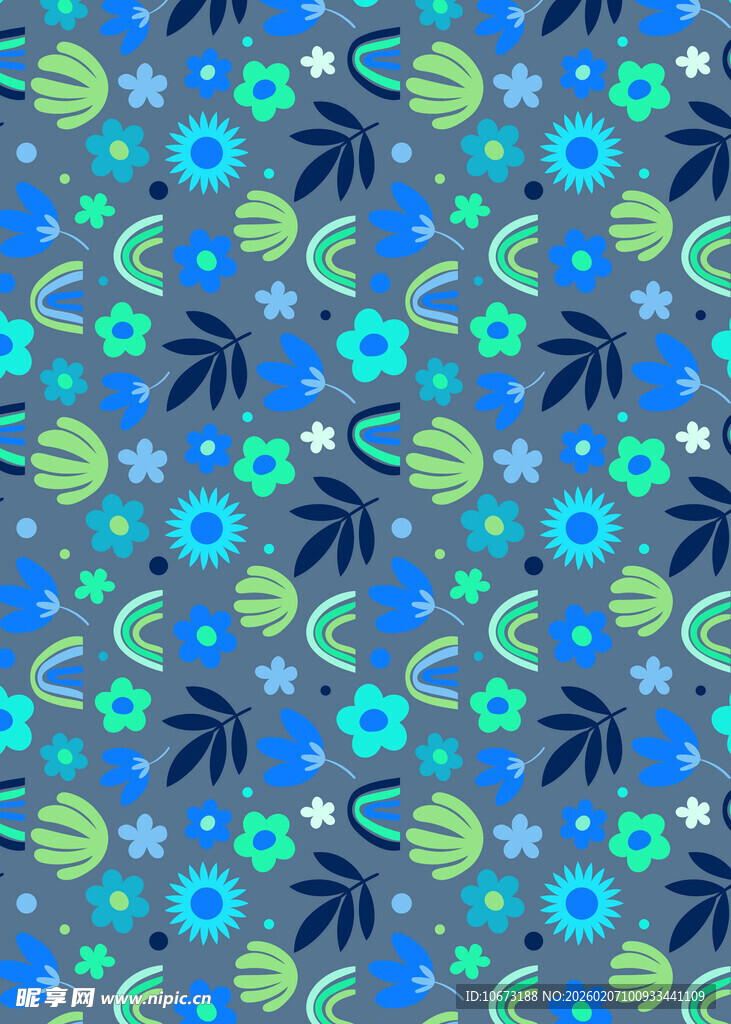 蓝色梦幻花卉几何图案背景