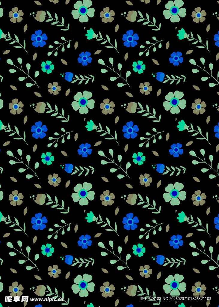 黑色底多彩花卉图案