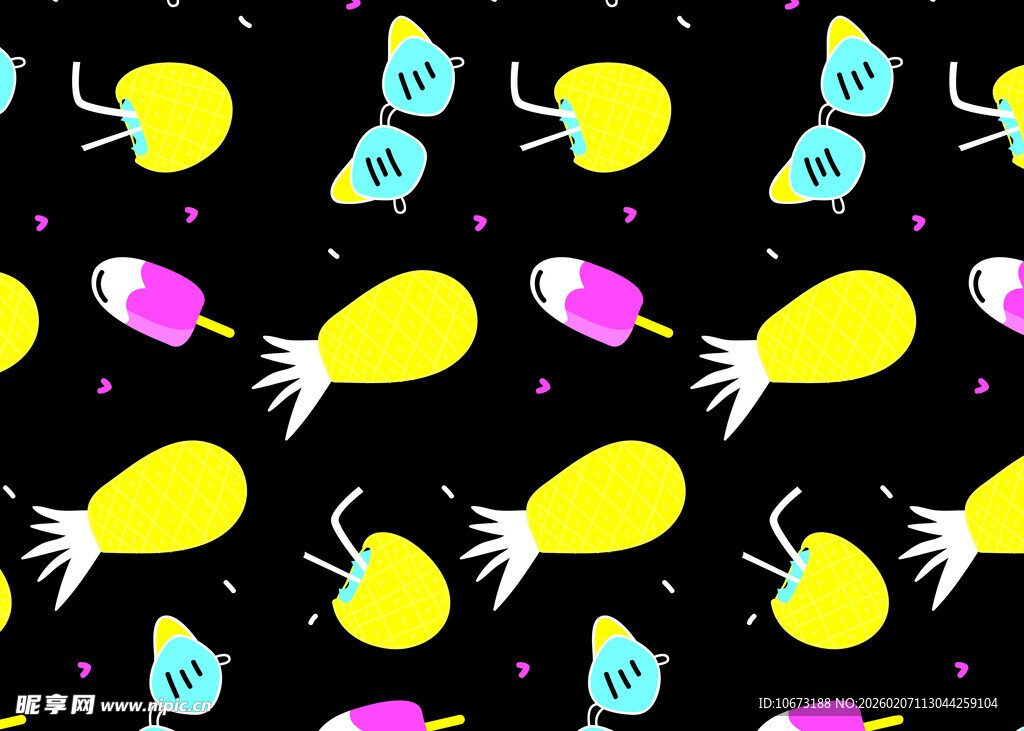 多彩水果图案黑色背景