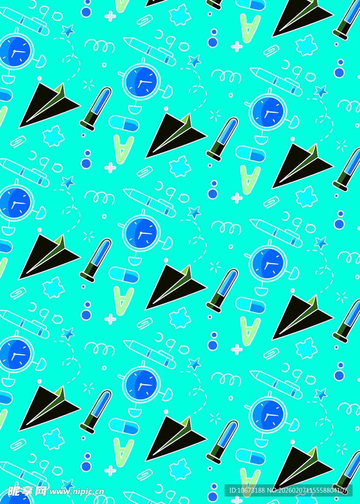 蓝绿底色飞机圆点图案
