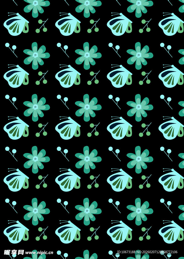 黑色底绿色雪花图案背景