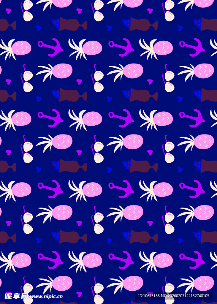 深蓝底粉色螃蟹图案纹理