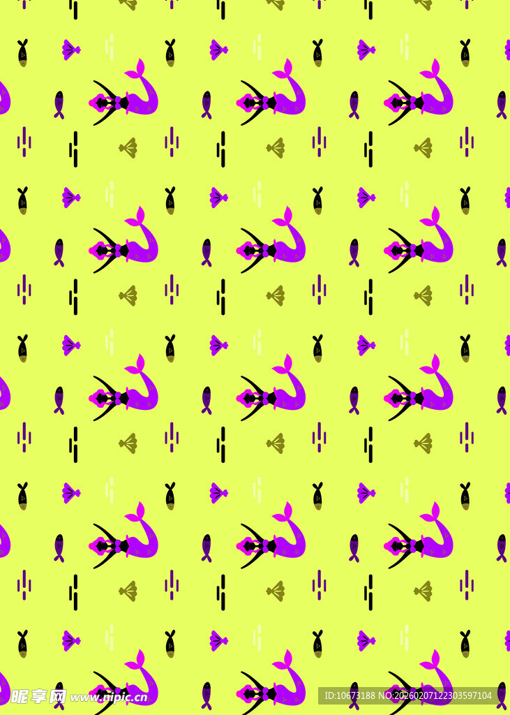 黄色背景紫色图案无缝纹理