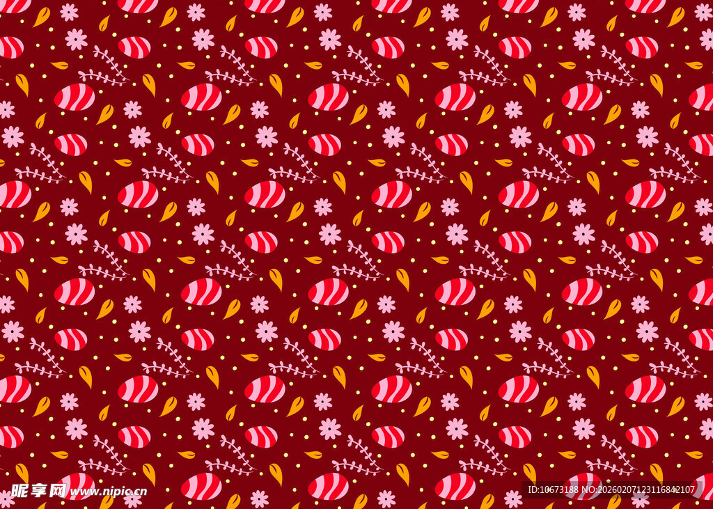 红色花卉图案背景纹理