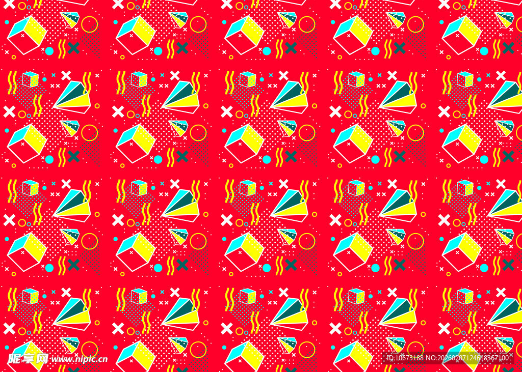 红色多彩几何图案背景