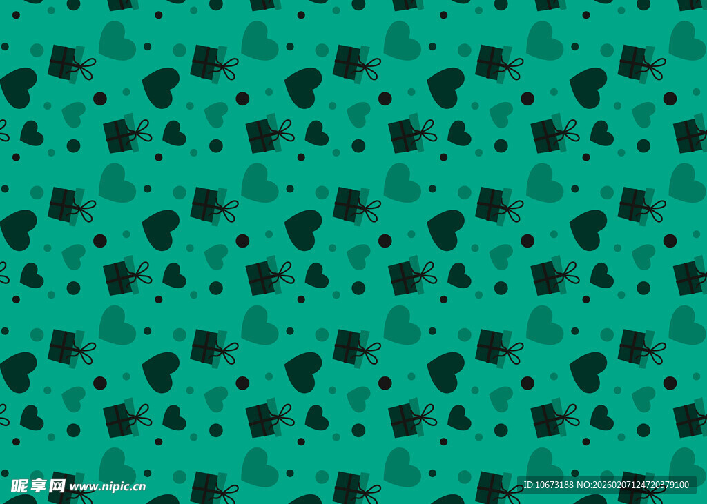 绿底黑心形图案背景