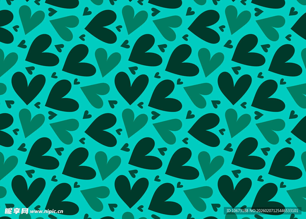绿底心形图案背景
