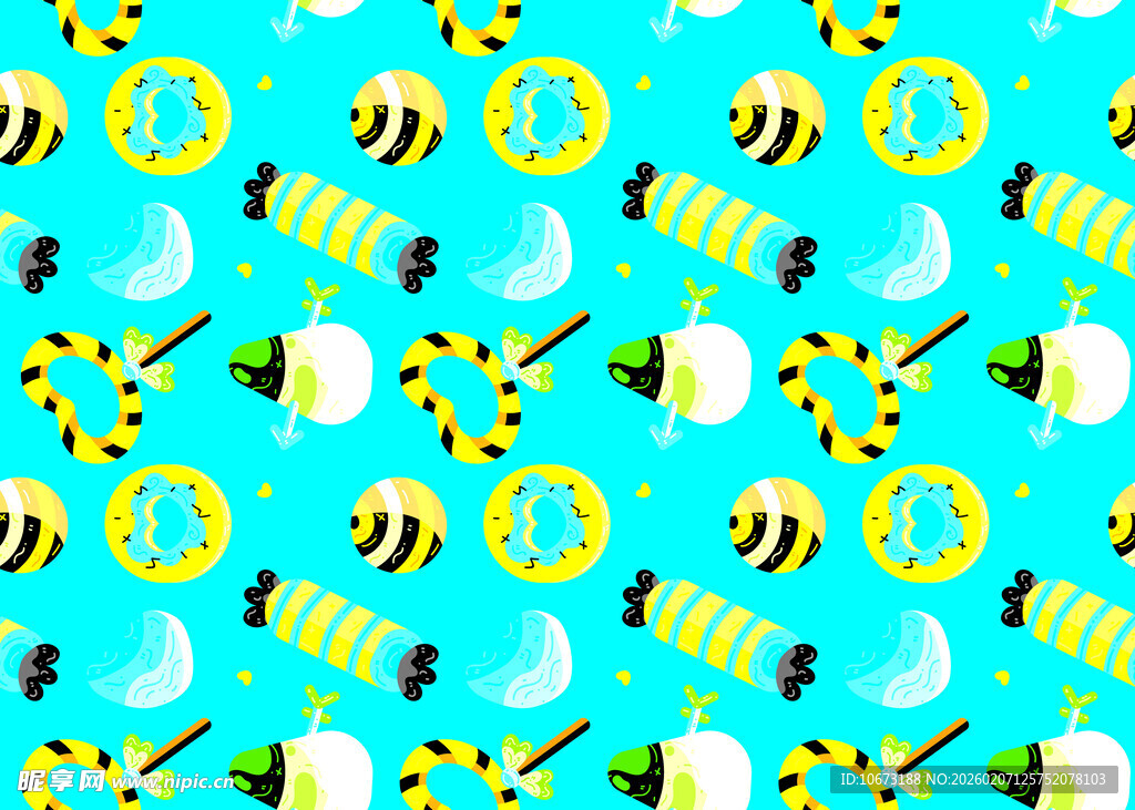 清新萌趣蜜蜂图案背景