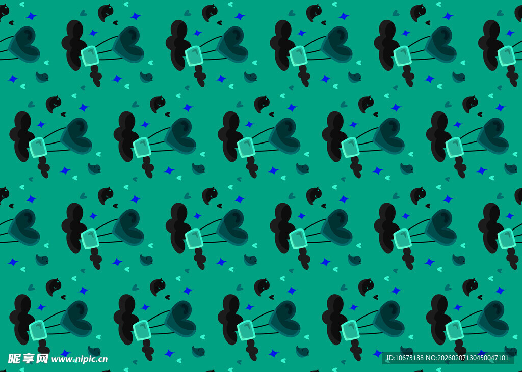 绿色底黑色图案重复纹理