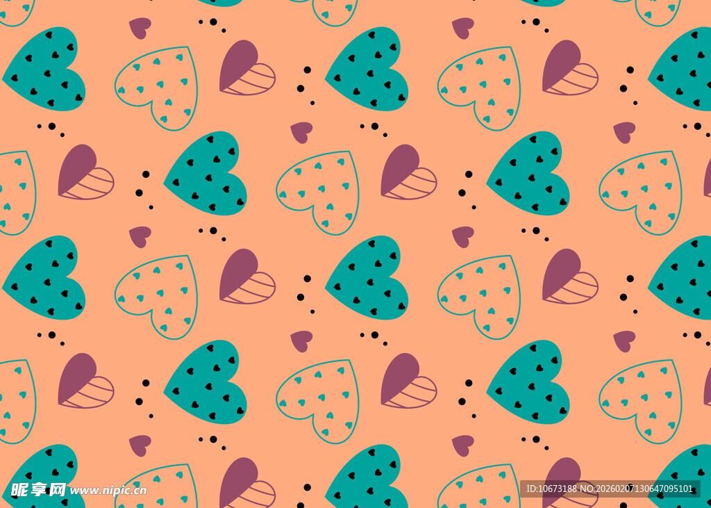 心形图案的多彩无缝背景