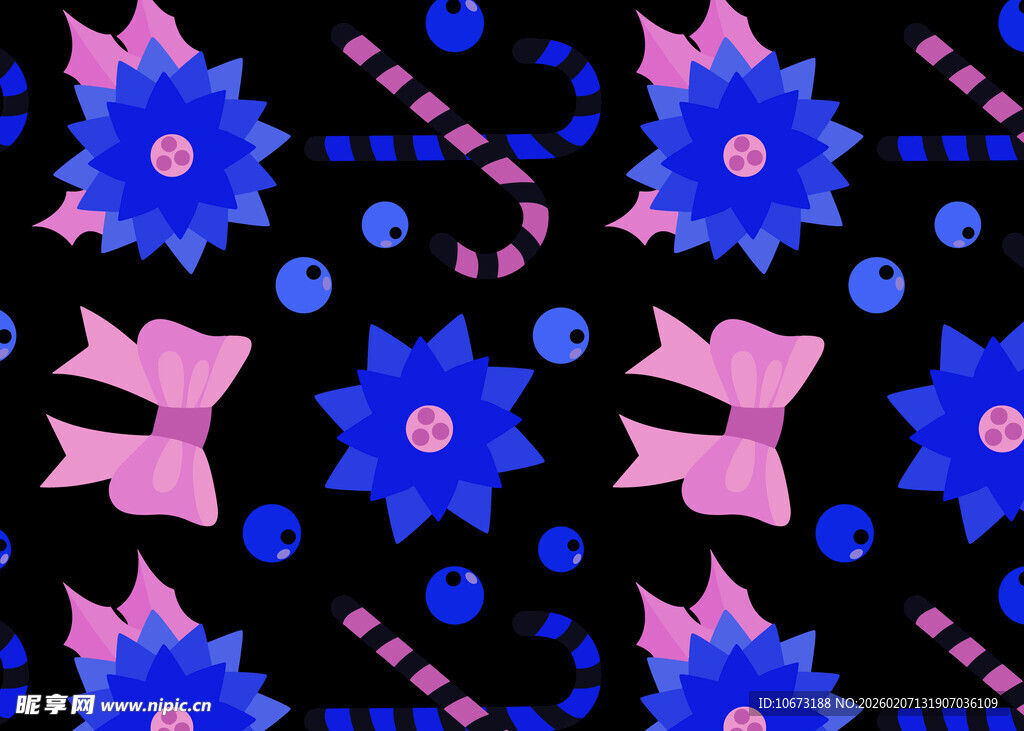 蓝粉花卉几何图案背景