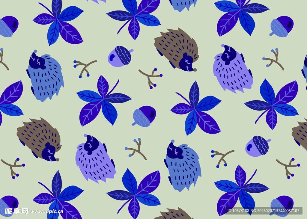蓝紫色花卉松果图案背景
