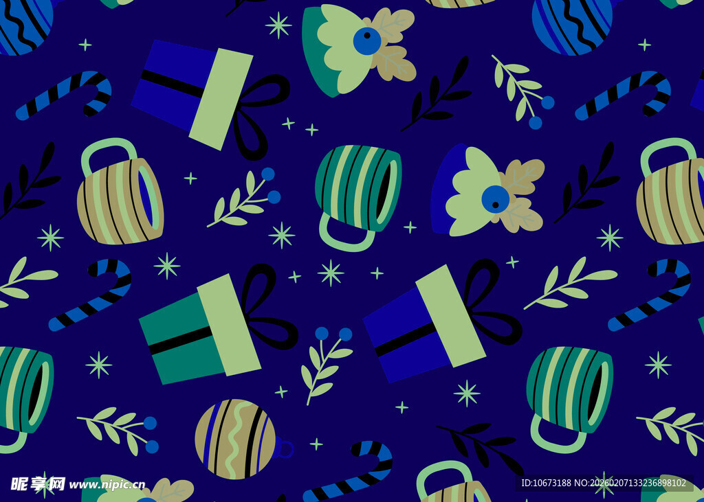 蓝色背景多彩节日元素图案