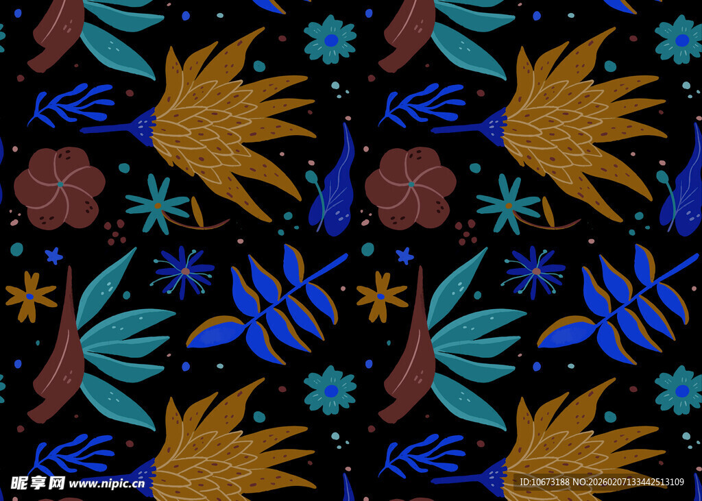 多彩植物图案印花纹理