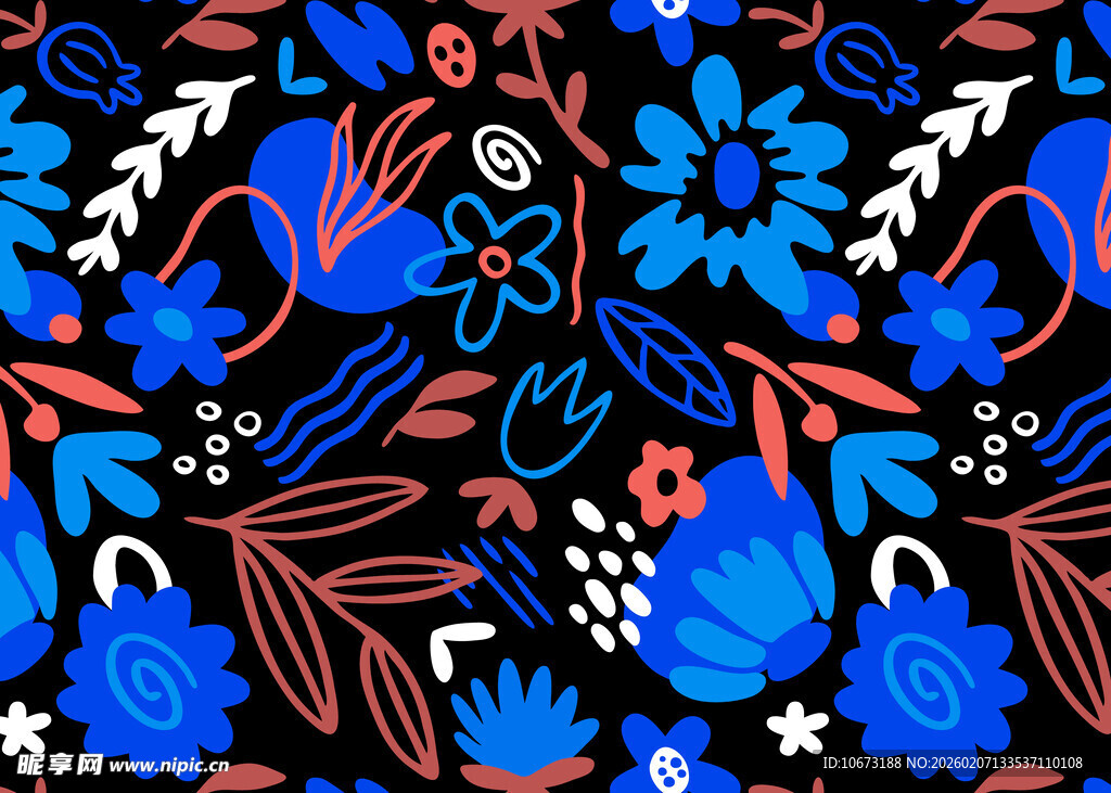 蓝红花卉图案背景设计
