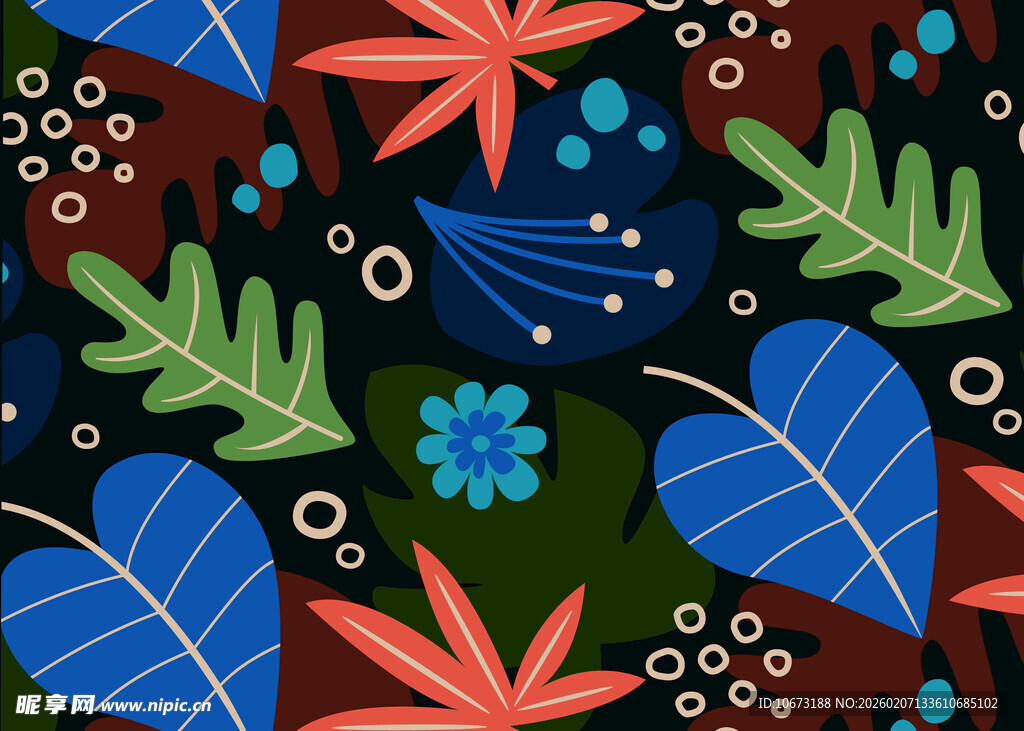 多彩花卉叶子图案背景