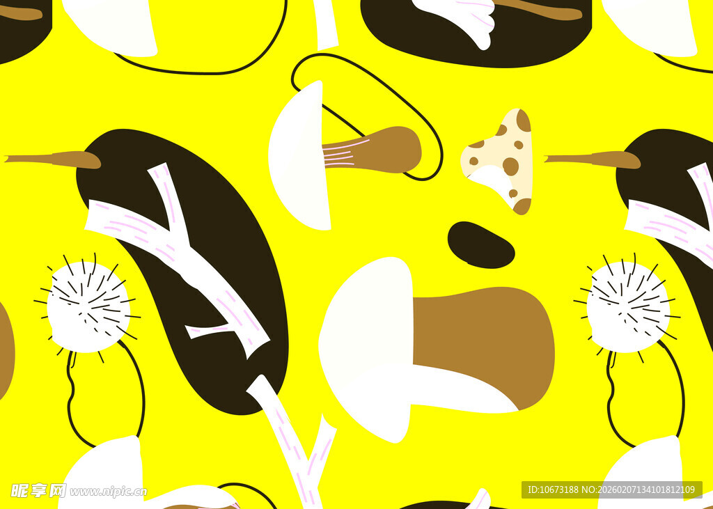 黄色背景动植物图案设计