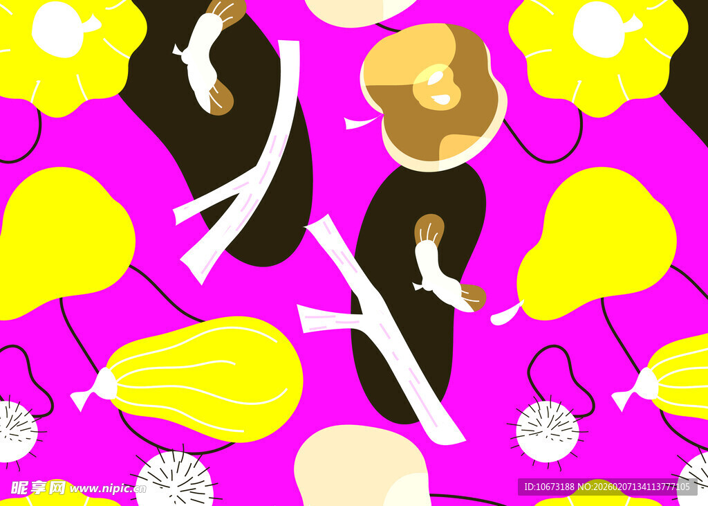 梦幻花卉与时尚元素插画