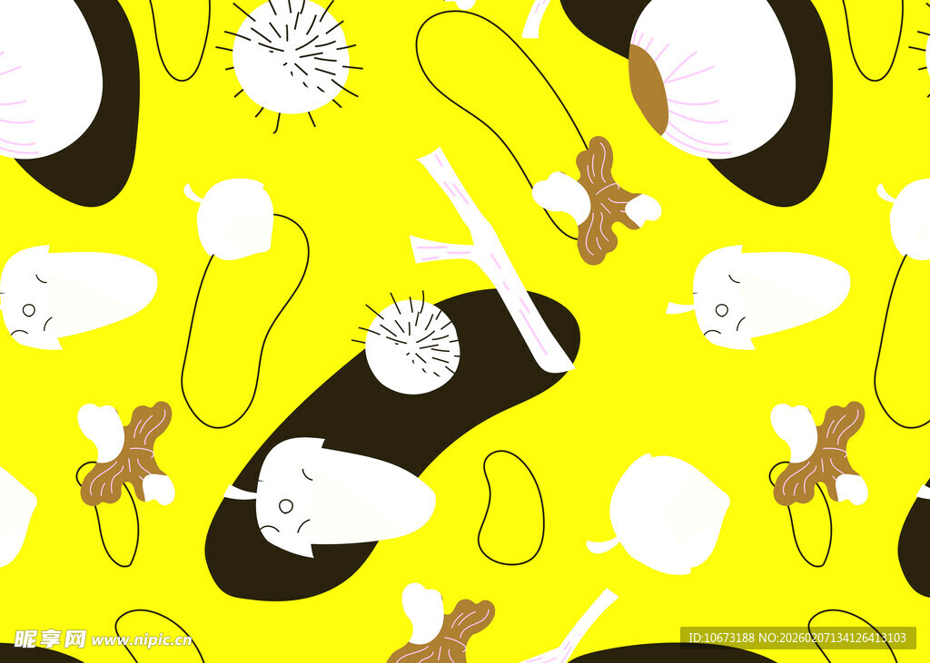 黄色背景的可爱物品图案