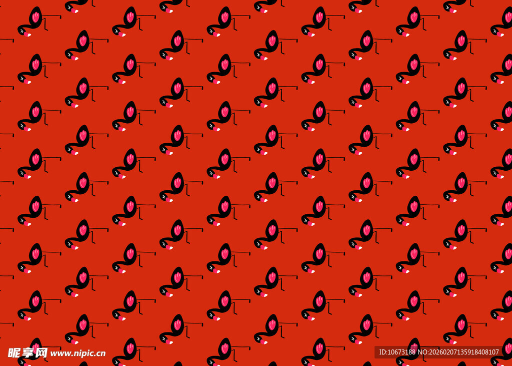 红色底黑色图案纹理布料