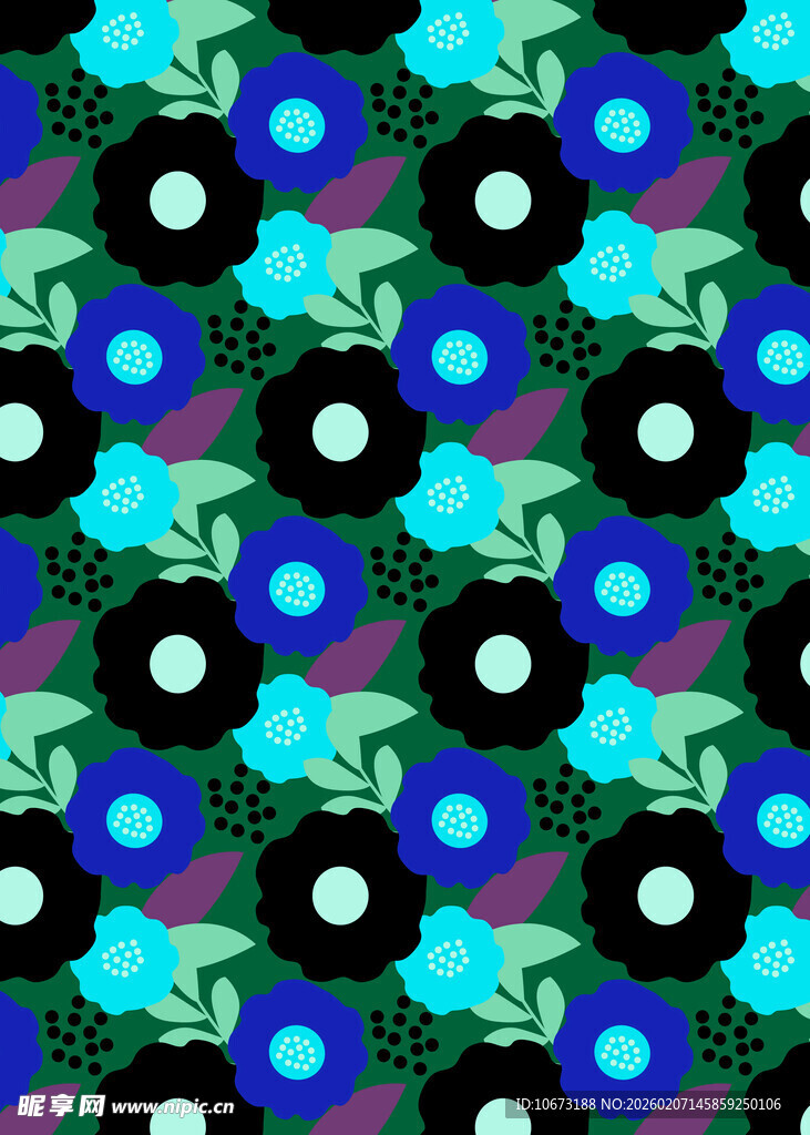蓝黑花卉几何图案纹理