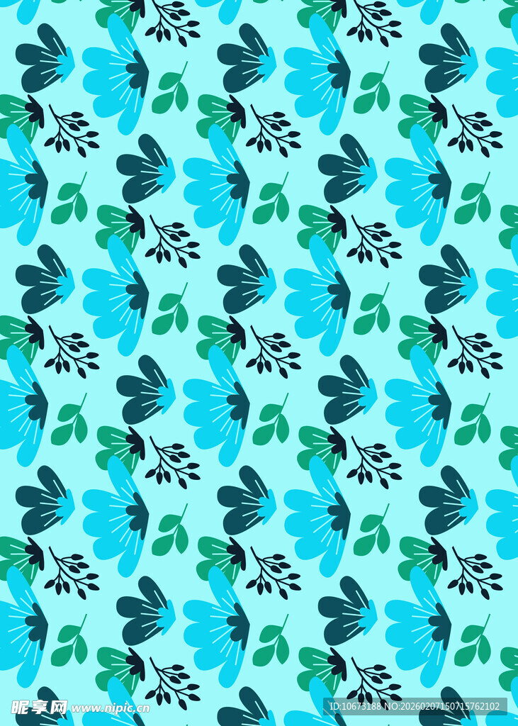 蓝绿色调花卉图案背景