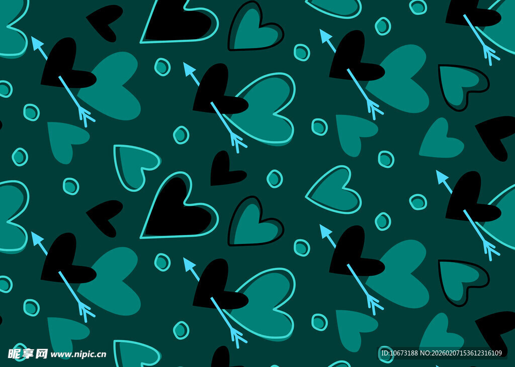 绿底爱心圆点图案背景