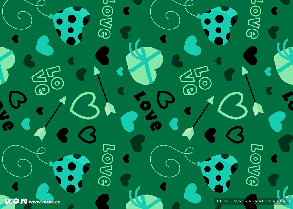 绿色瓢虫爱心图案背景