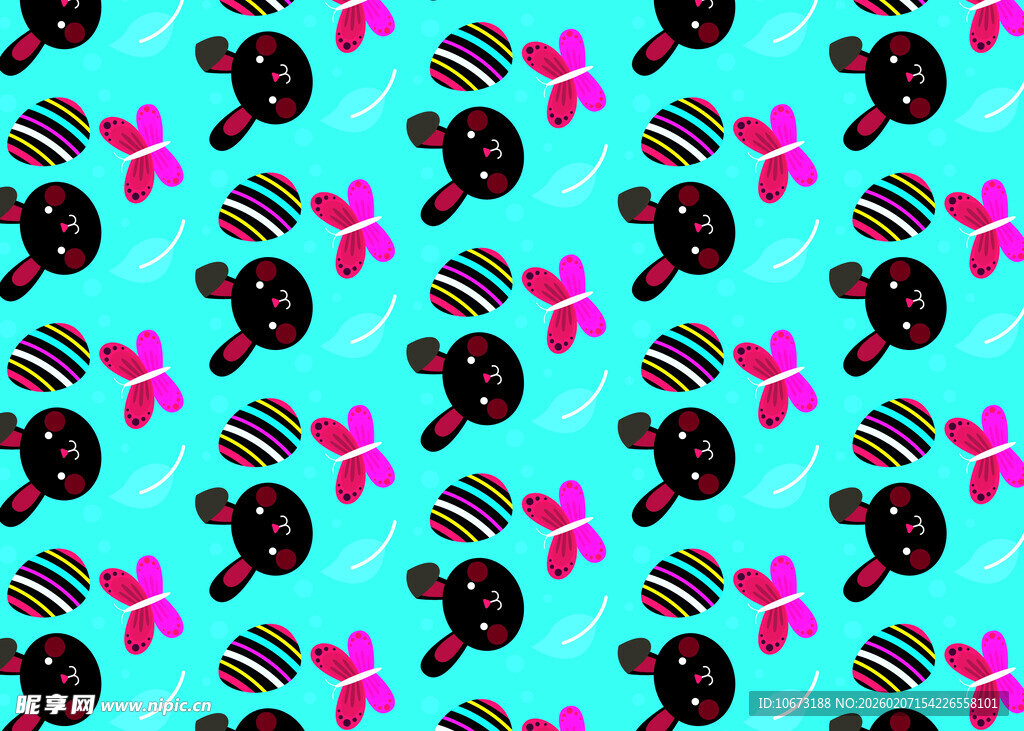 蓝色背景多彩卡通图案