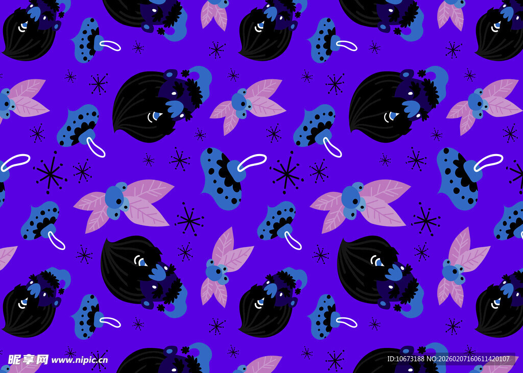 紫色梦幻骷髅蝴蝶图案