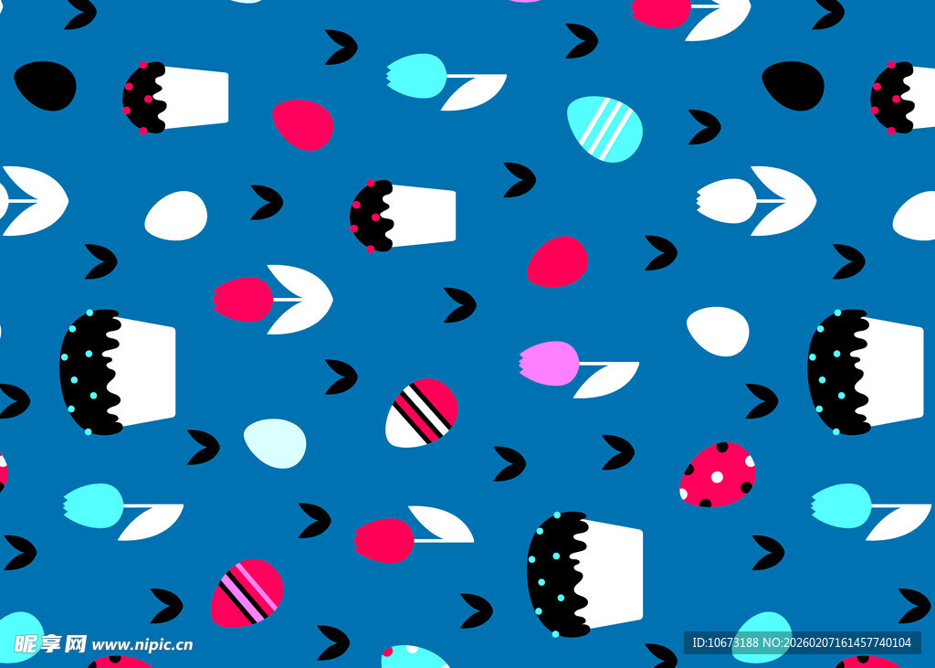 蓝色背景多彩图案装饰画