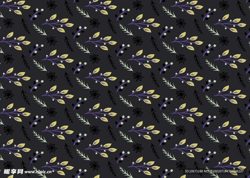 黑色底花卉图案布料纹理