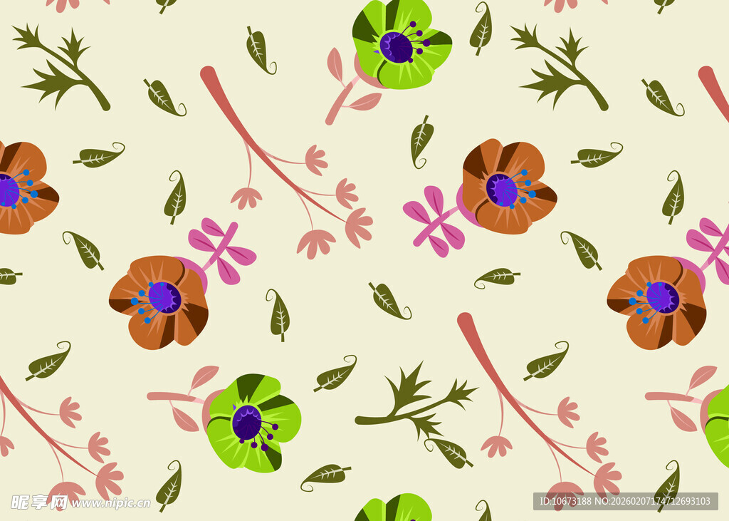 花卉植物无缝图案设计