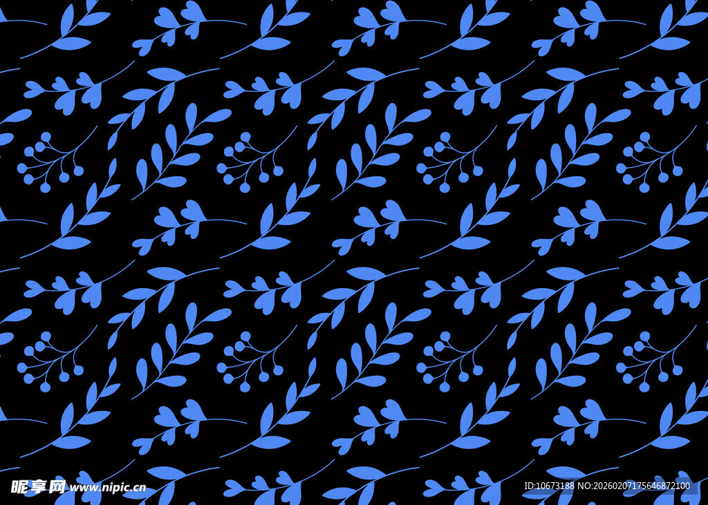 蓝色手绘风植物图案背景