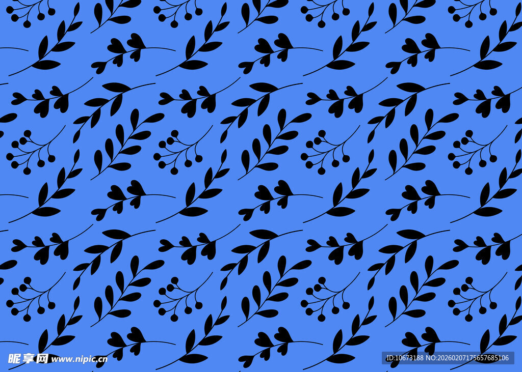 蓝色底黑色枝叶图案背景