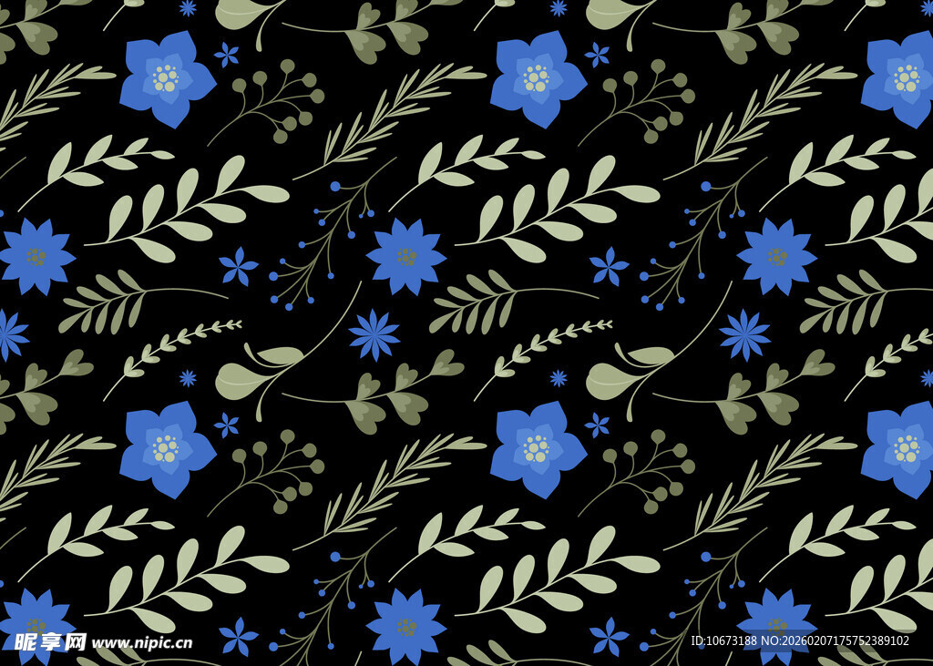 蓝色花卉植物图案背景
