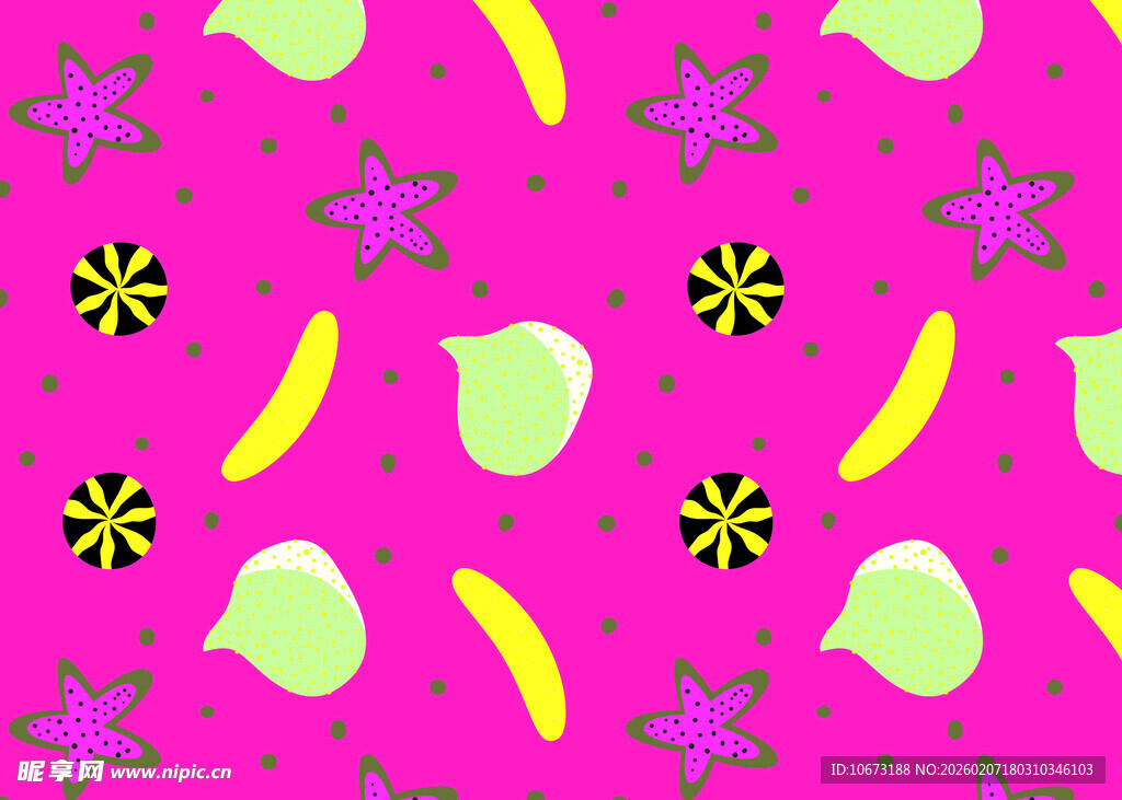 粉色背景水果星星图案