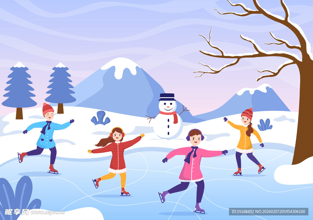 冬日滑冰插画