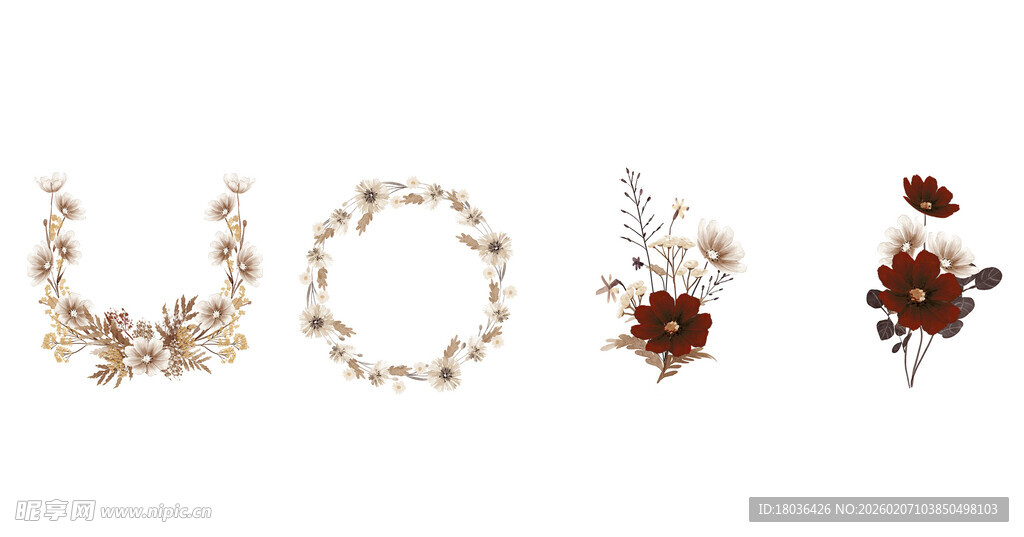 野花水彩婚礼花卉边框png合集