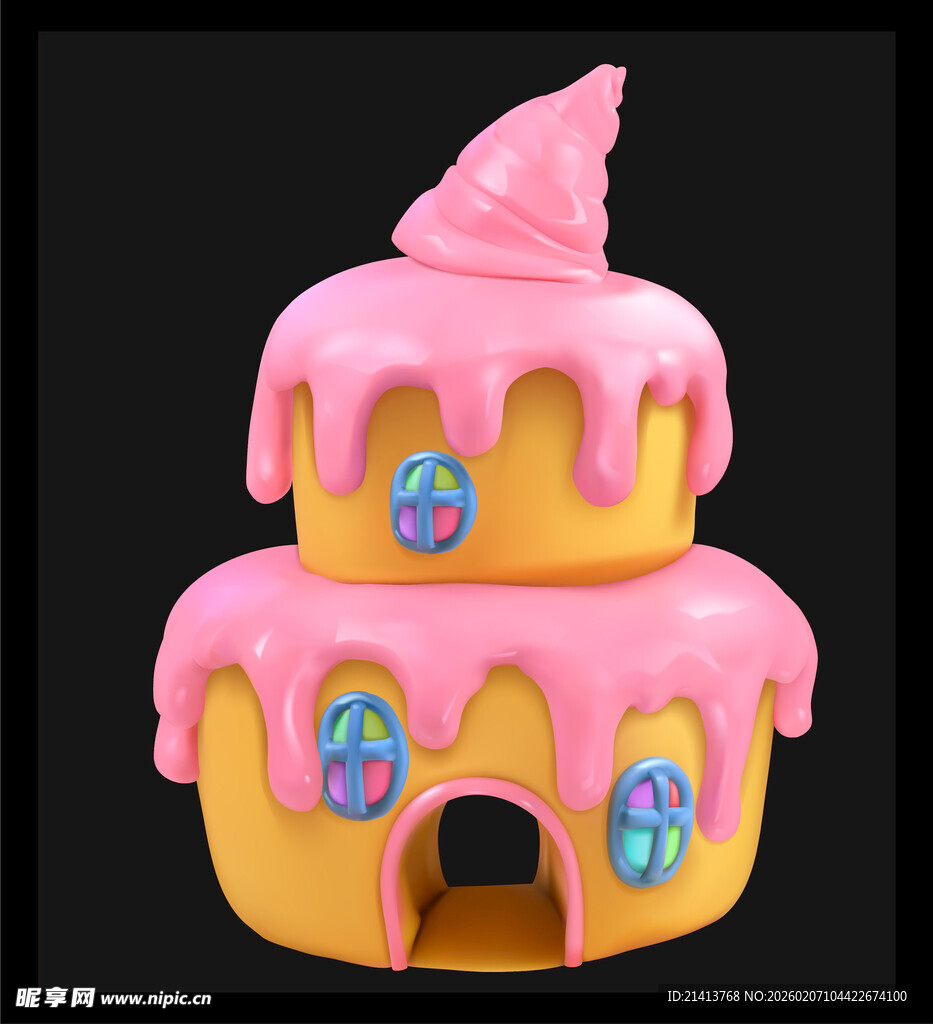 粉色双层蛋糕造型小房子