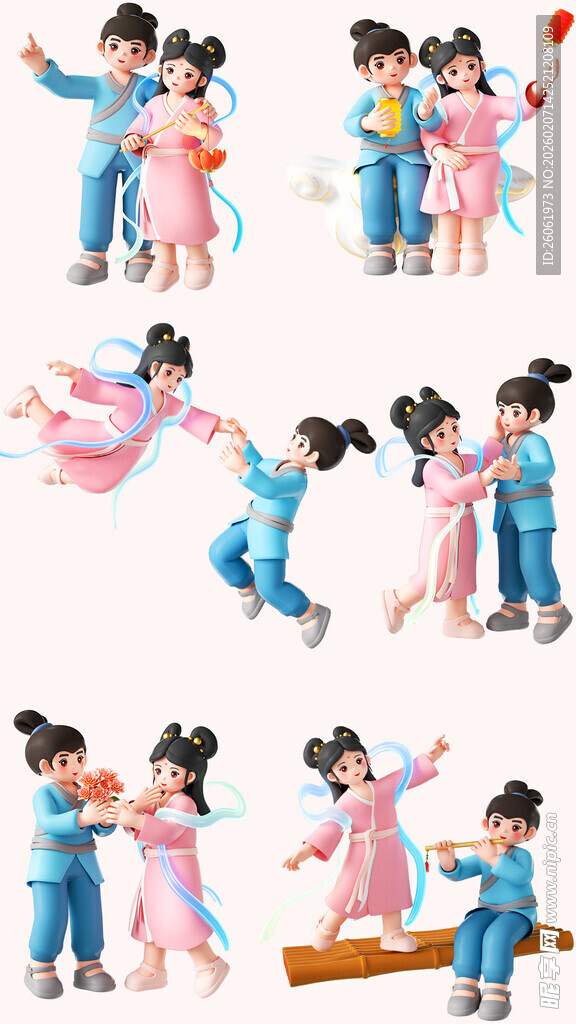 儿童传统服饰嬉戏场景