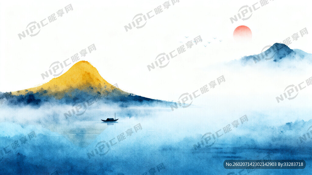 意境山水画。高雅 高清。蓝调