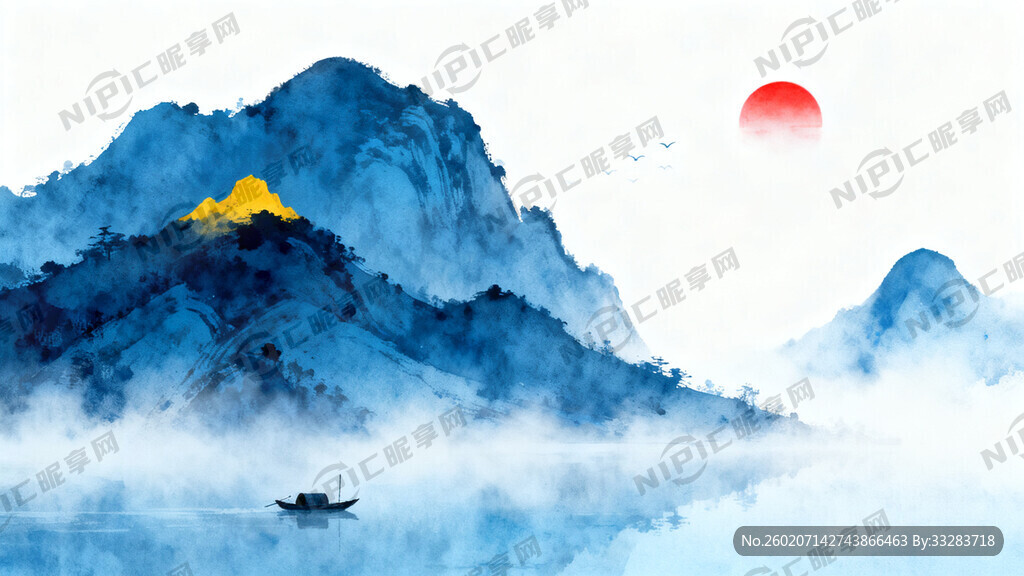 意境山水画。高雅 高清。蓝调