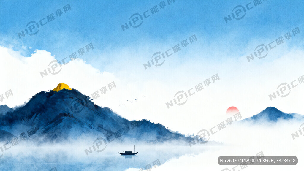 意境山水画。高雅 高清。蓝调