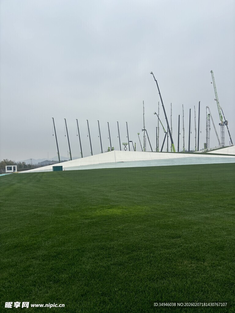 绿茵场与林立桅杆景观