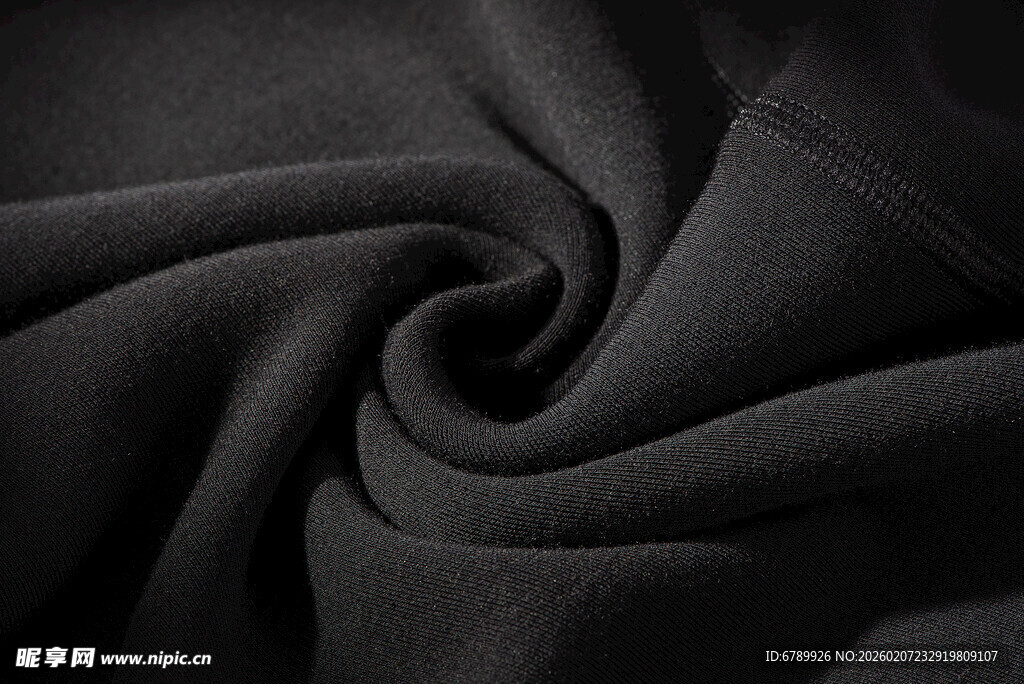 黑色柔软褶皱织物纹理